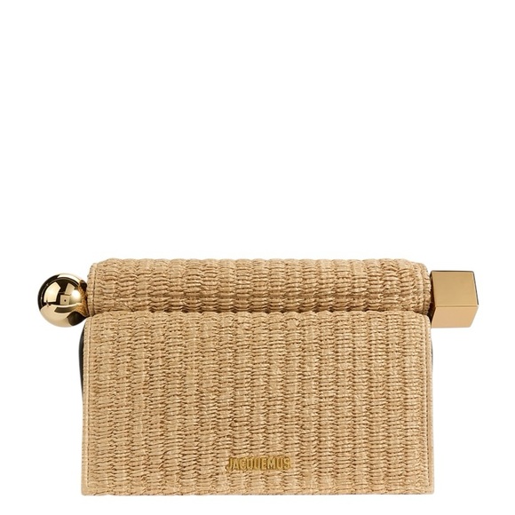 Jacquemus Handbags - Jacquemus Tan Woven Clutch with Gold Accents